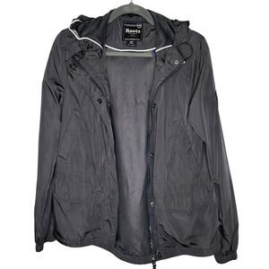 Roots Canada Men's S Hooded Zip Front Jacket Windbreaker Black EUC